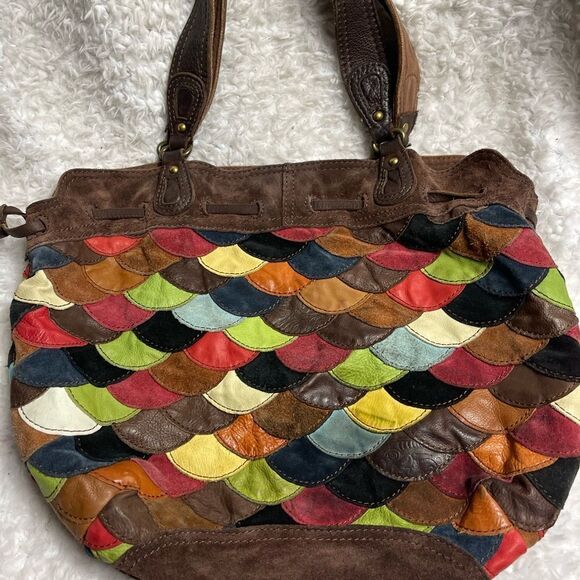 LUCKY BRAND Mult-Color leather & Suede Patchwork HOBO  large Shoulder Bag - Picture 12 of 15
